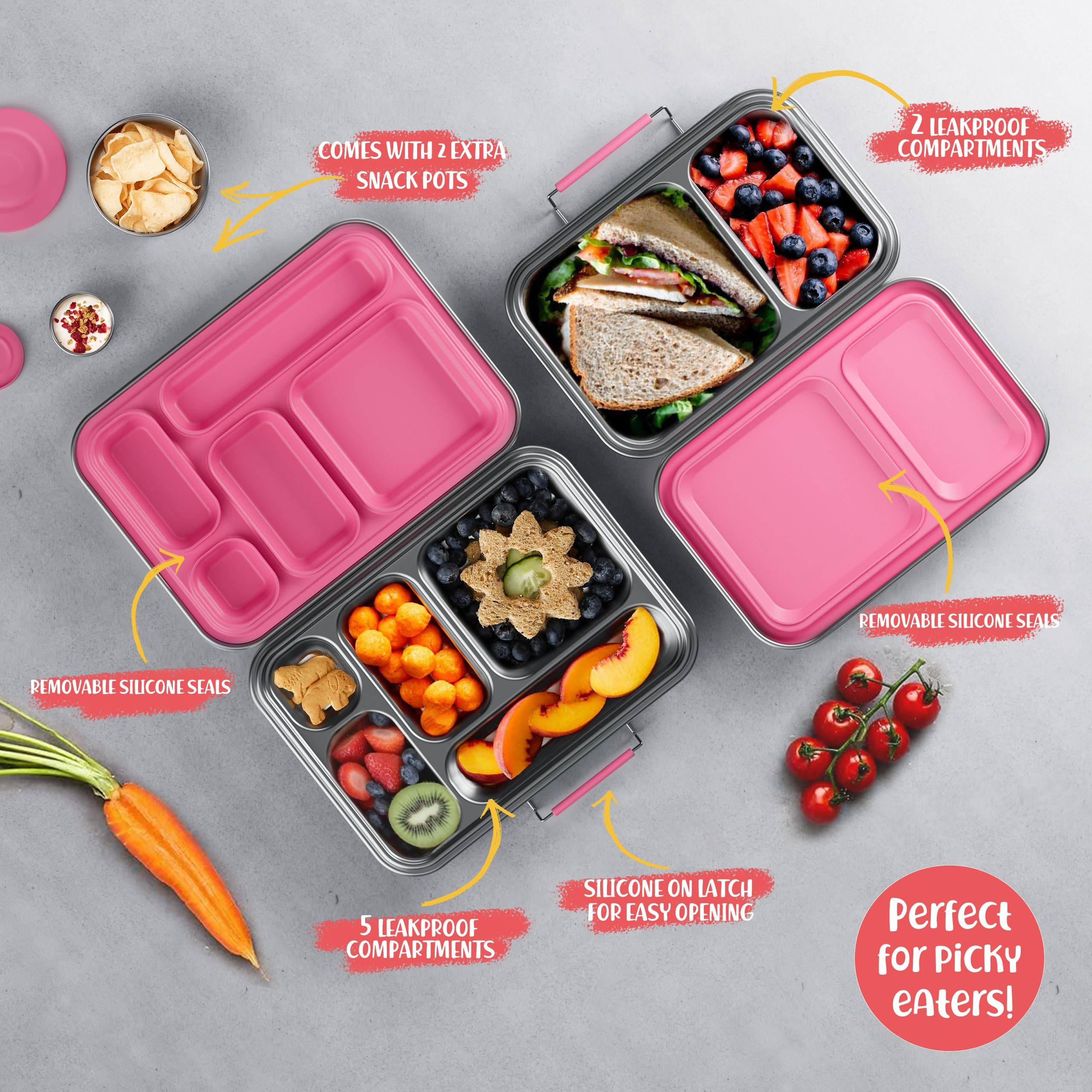AOHEA Kids Bento Box pink-dining-use ideal for school lunches.
