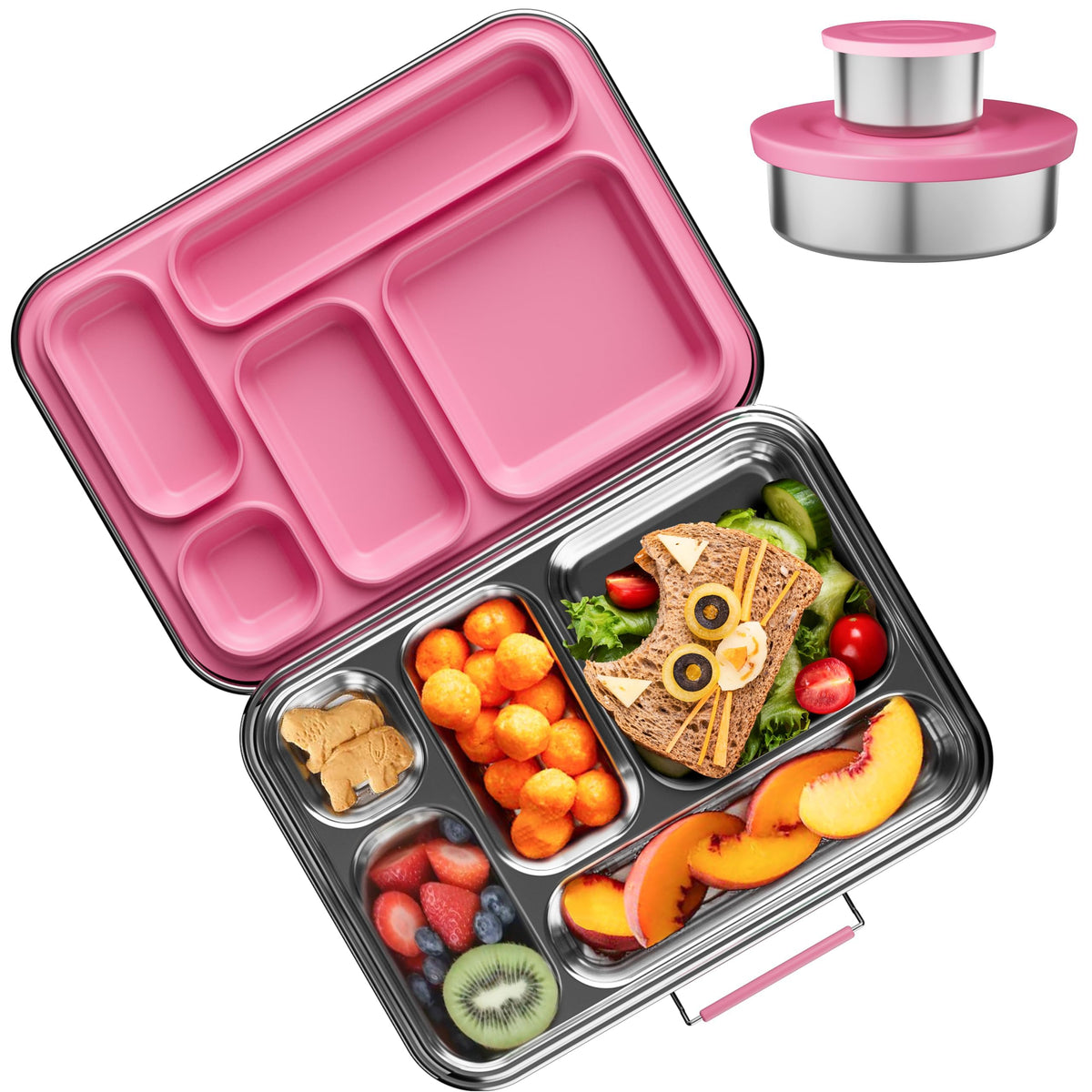 AOHEA Kids Bento Box pink-lid with secure seal for spill-free transport.