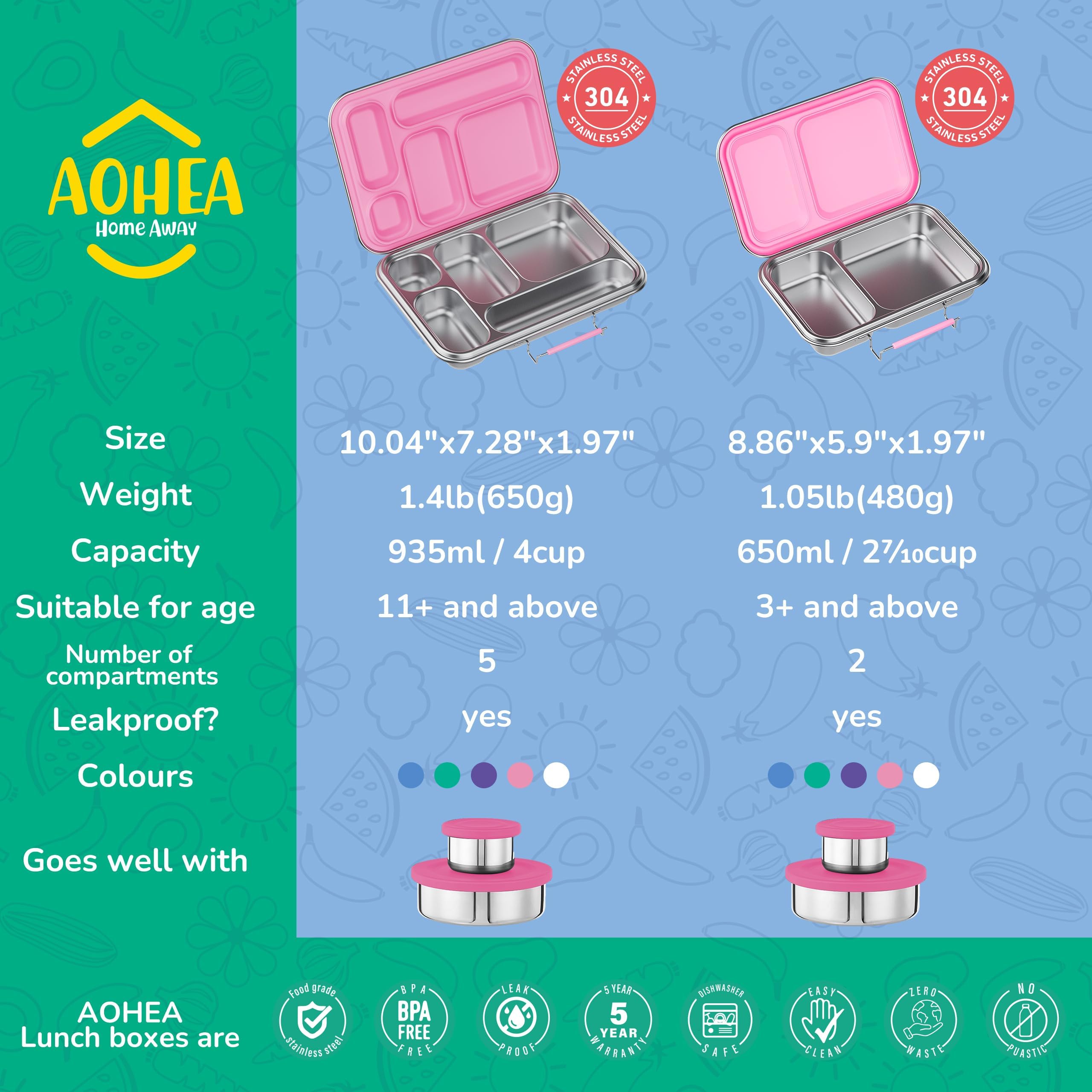 AOHEA Kids Bento Box pink-washable design is dishwasher safe.