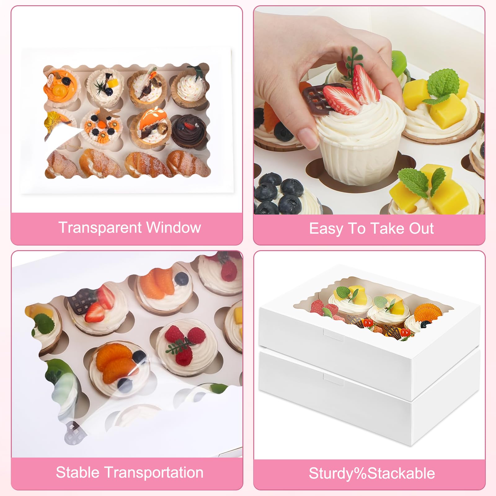 AOJOYS cupcake boxes transparent window displays cupcakes without opening the box