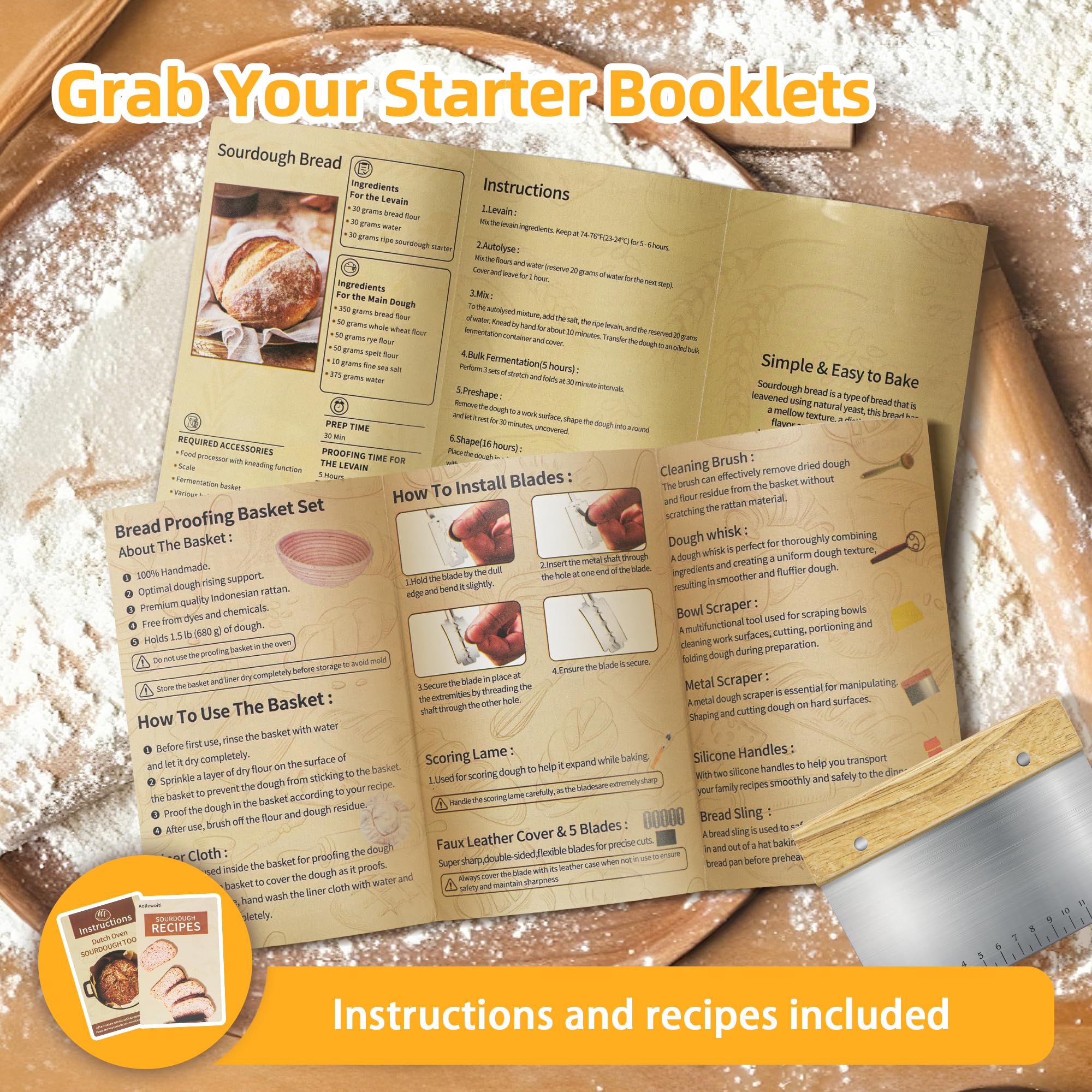 Aollewoiti bread-baking set with silicone mat and scoring lame