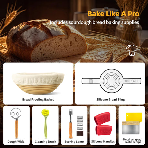 Aollewoiti sourdough starter kit with proofing basket for even rise