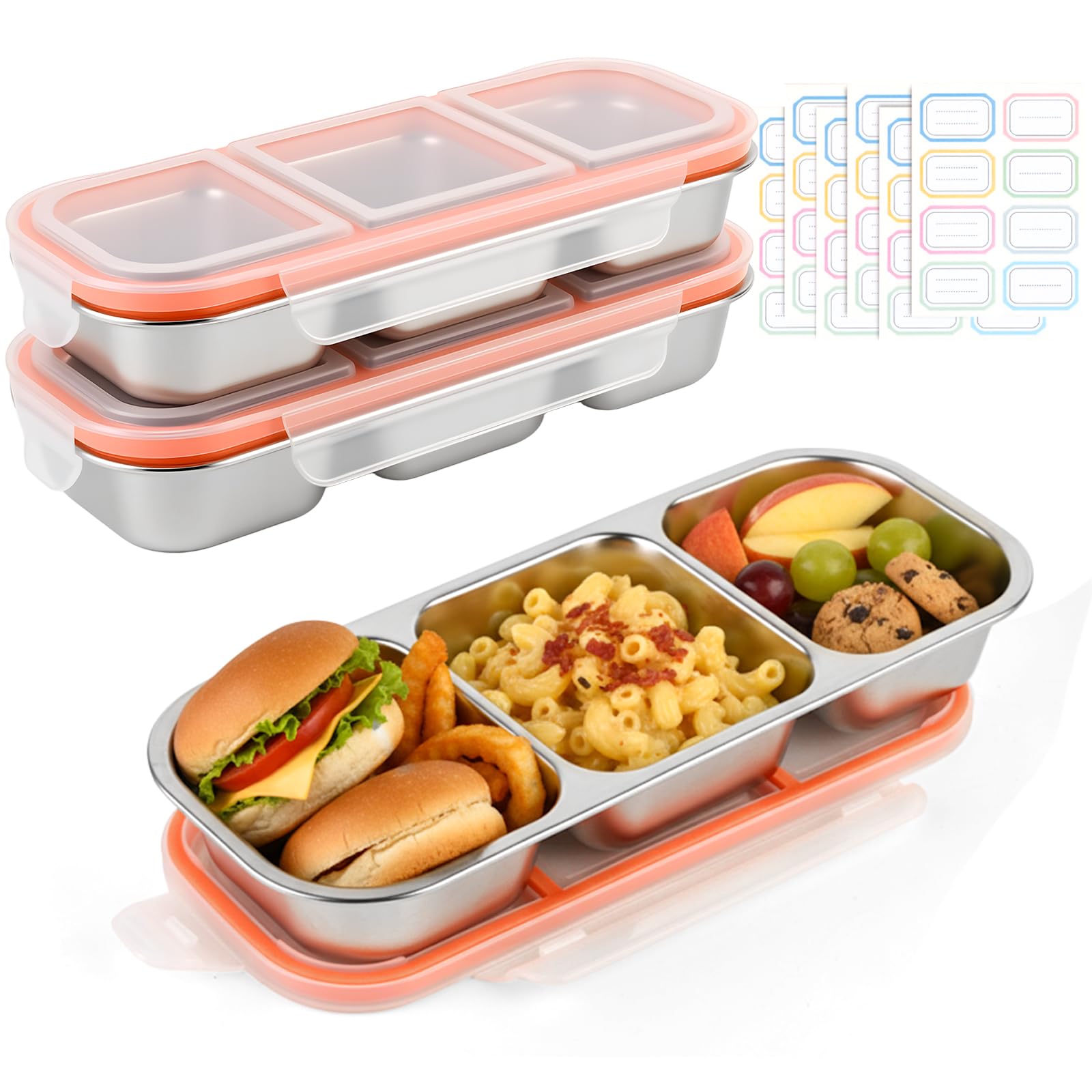 Aomeskoitoy 2 pack stainless steel snack container with three compartments and leakproof design