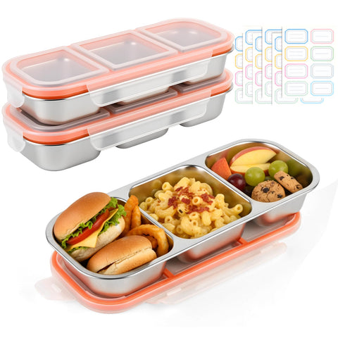 Aomeskoitoy 2 pack stainless steel snack container with three compartments and leakproof design