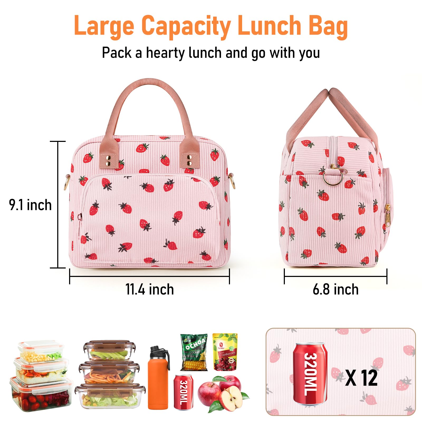 Aomeskoitoy corduroy lunch bag durable texture for everyday use and travel.