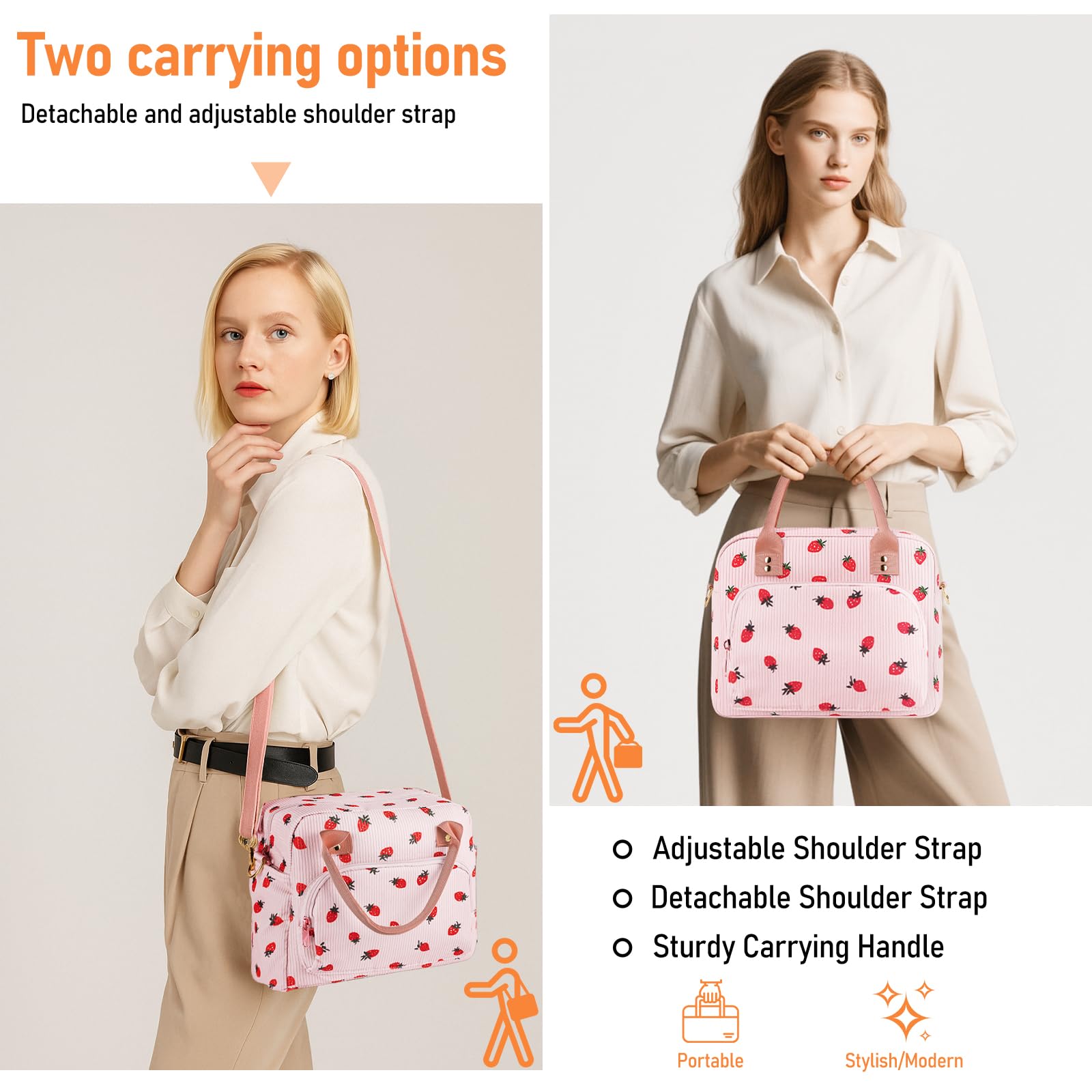 Aomeskoitoy large-capacity lunch bag fits two lunch boxes and snacks.