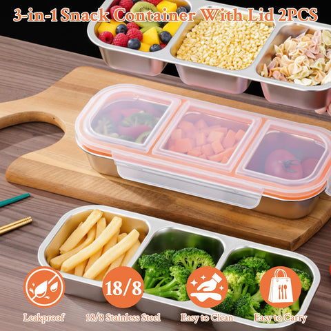 Aomeskoitoy stainless steel snack box with airtight silicone lids for freshness