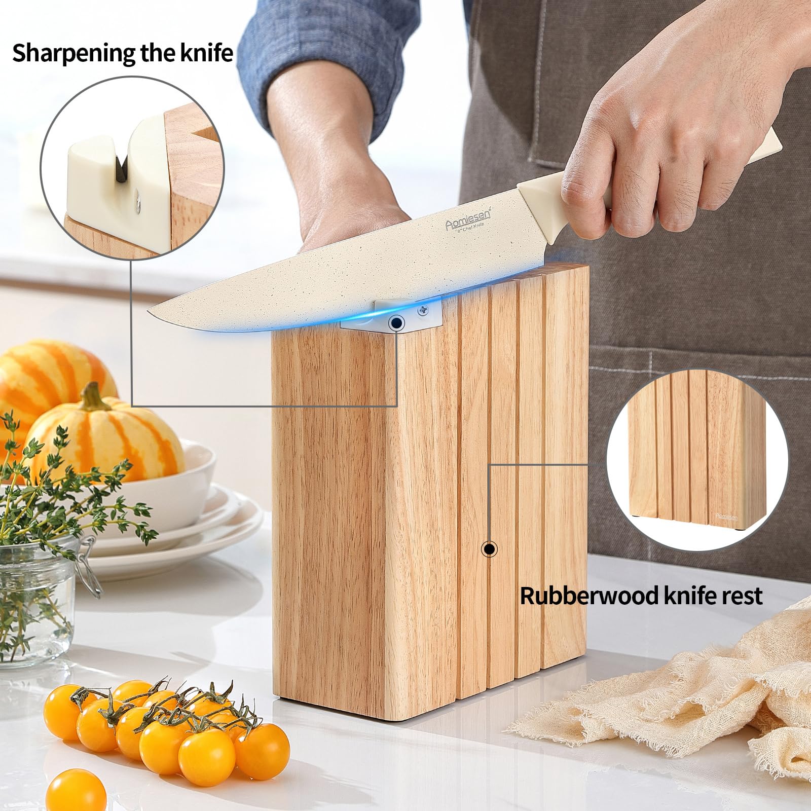 Aomiesen 8-inch chef knife delivering precise cuts and smooth slicing.