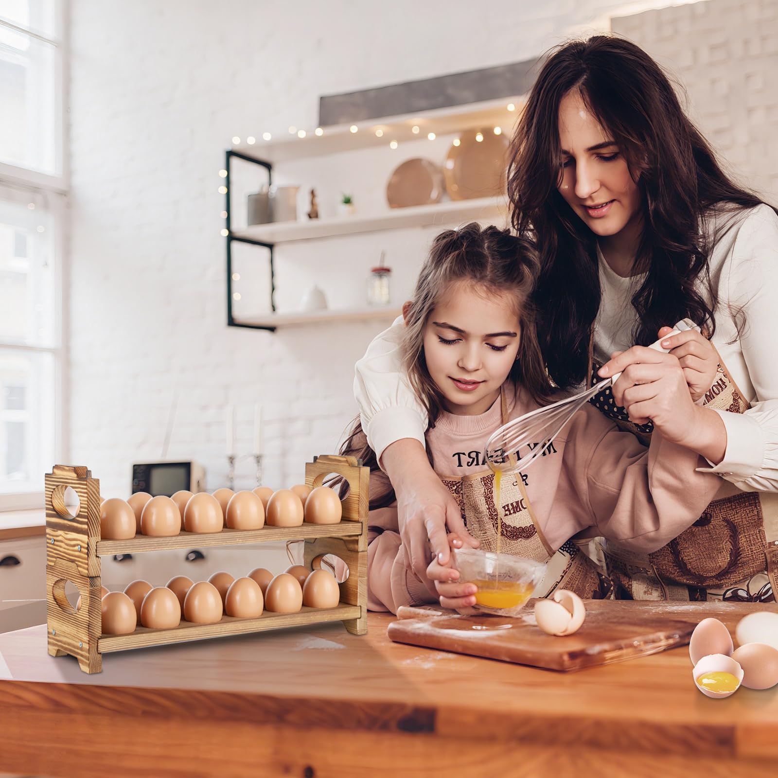 AOOHOOA Stackable Countertop Holder saves space while organizing eggs.