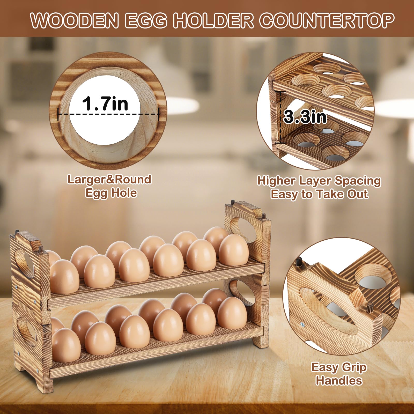 AOOHOOA Wooden Egg Organizer adds farmhouse charm to your kitchen.