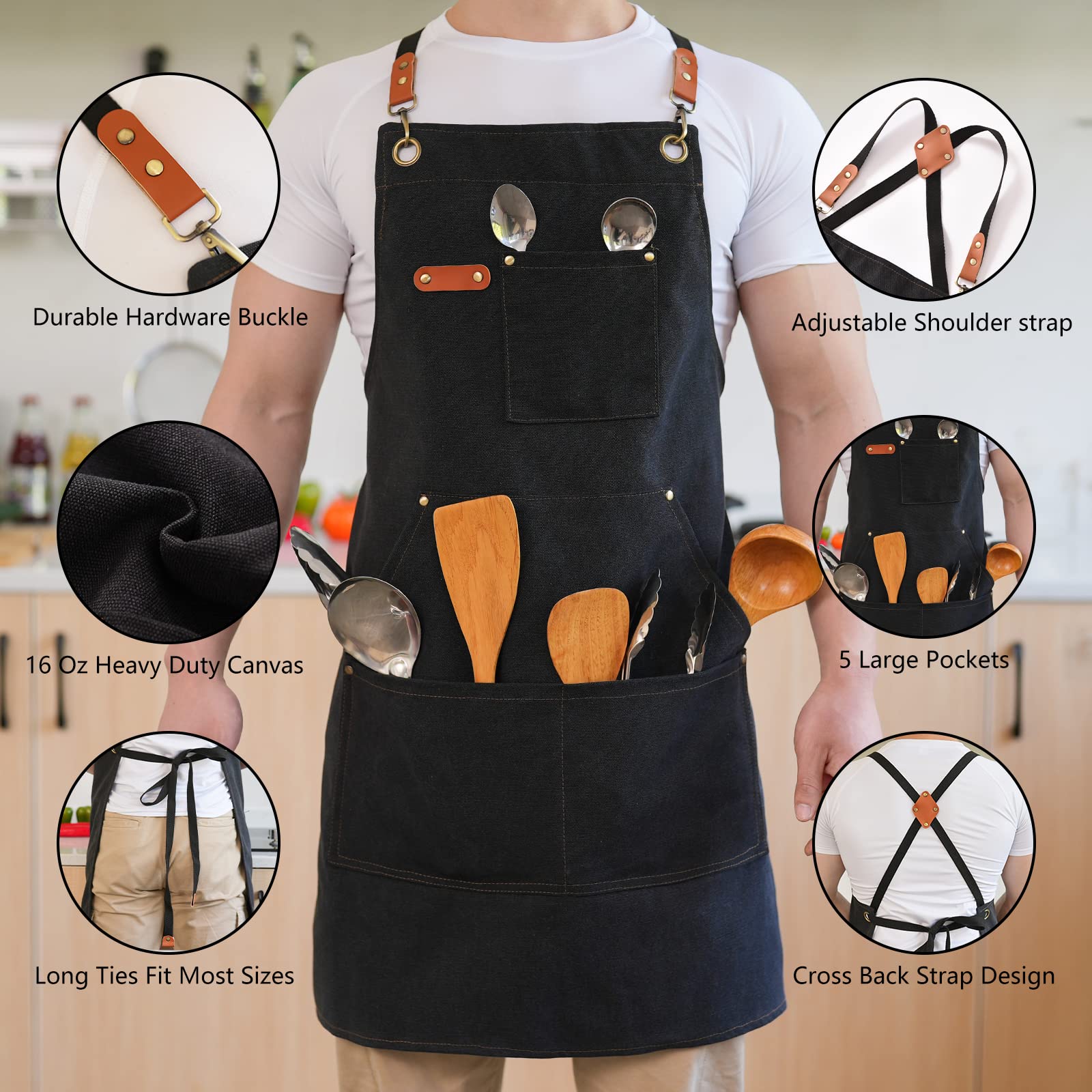 Aoomzoon apron front with multiple pockets keeps gadgets organized
