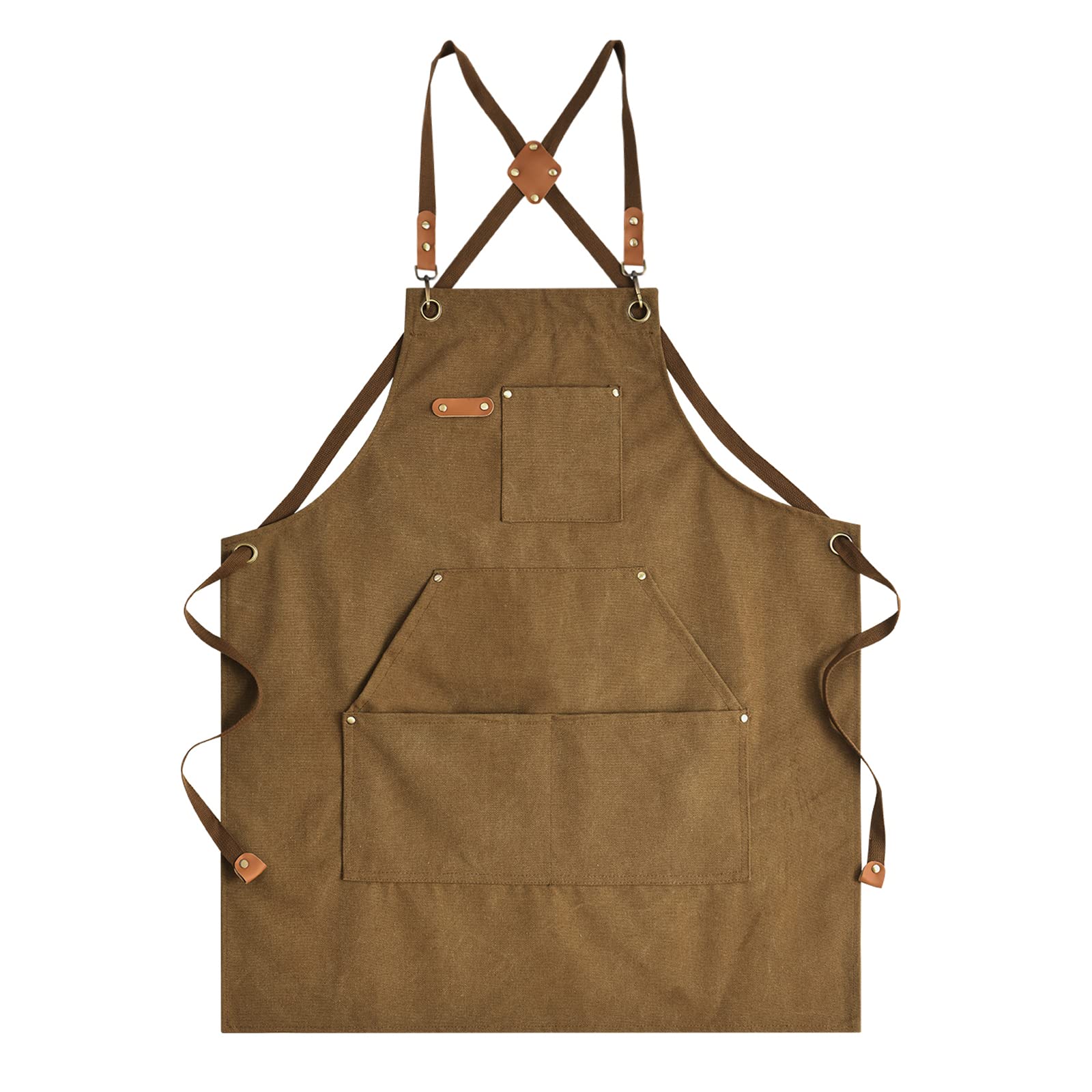 Aoomzoon canvas apron full coverage in brown protects clothing during cooking