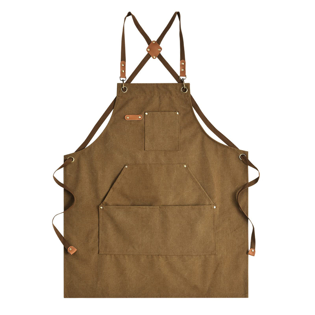 Aoomzoon canvas apron full coverage in brown protects clothing during cooking