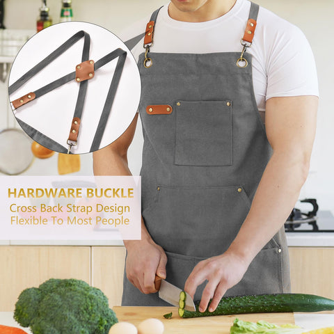 Aoomzoon Canvas Apron gray back strap detail for cross-back support