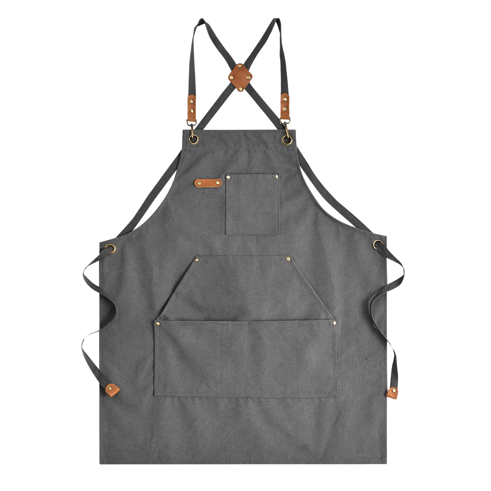 Aoomzoon Canvas Apron gray front view with large pockets for tools and gadgets