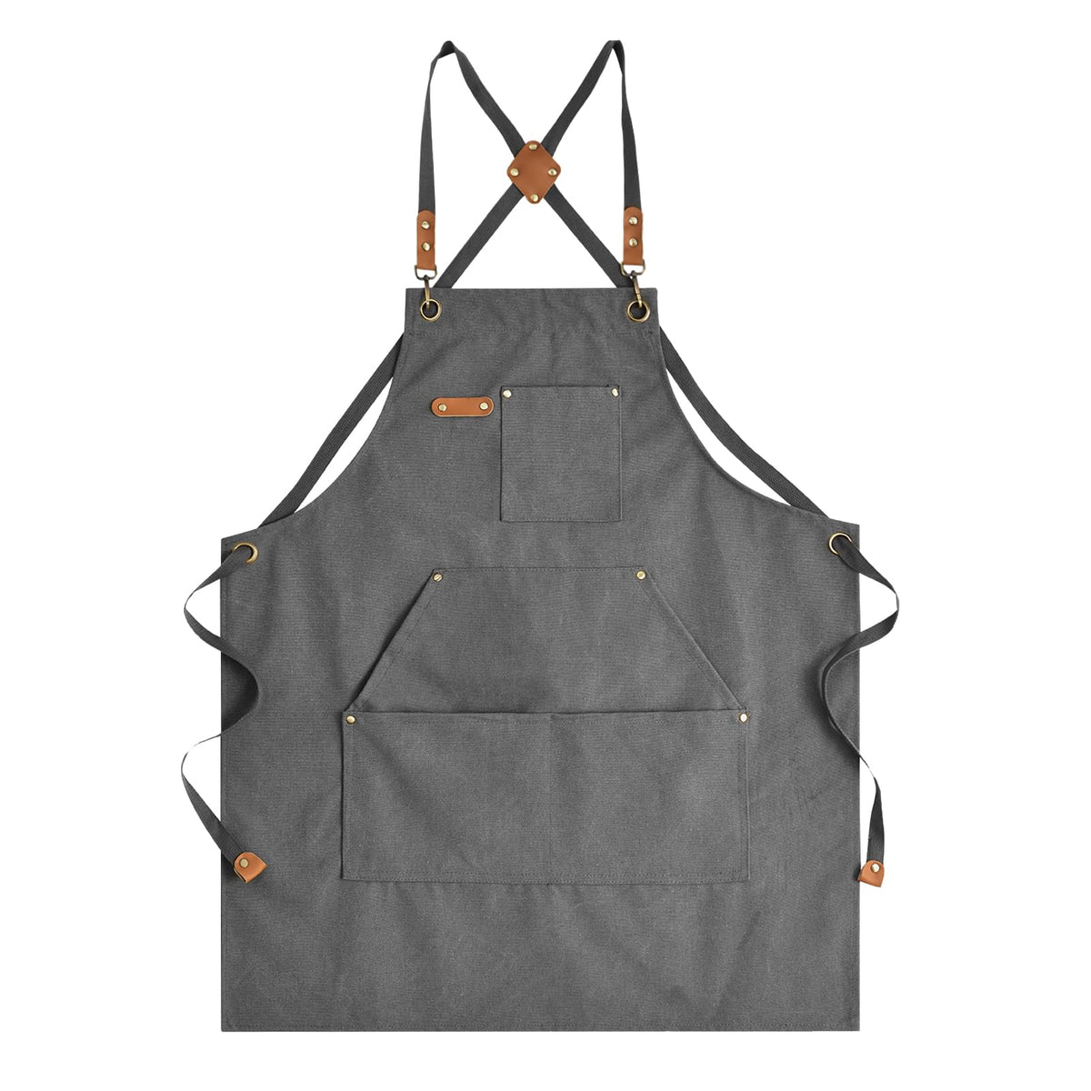 Aoomzoon Canvas Apron gray front view with large pockets for tools and gadgets