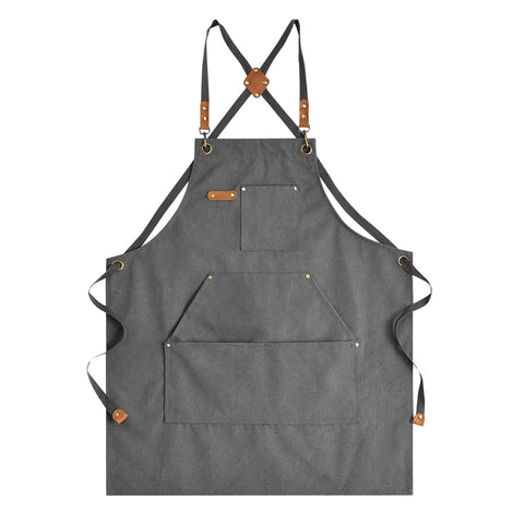 Aoomzoon Canvas Apron gray front view with large pockets for tools and gadgets