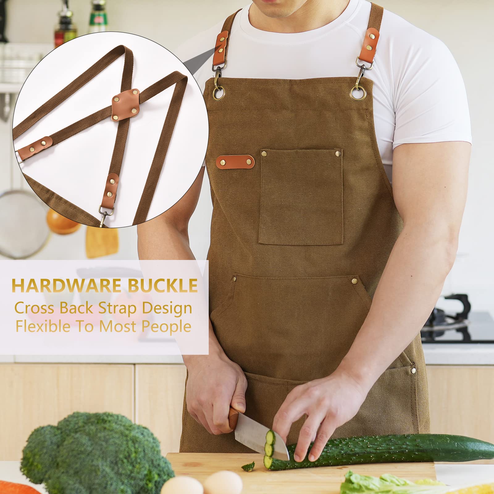 Aoomzoon cross-back design reduces neck strain during long kitchen sessions