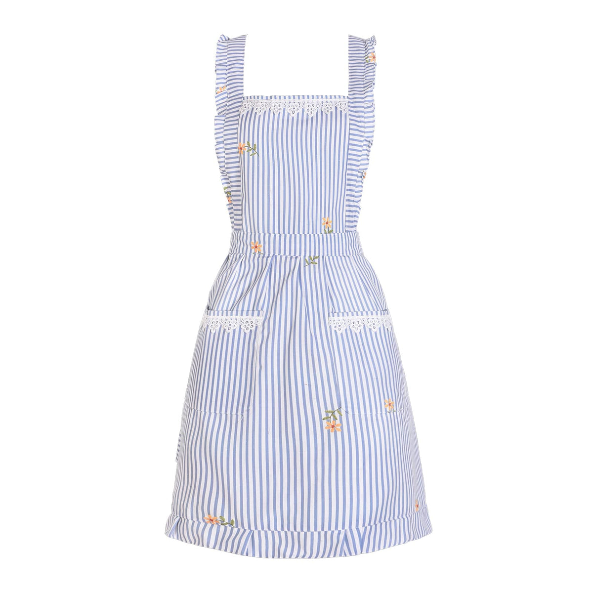 Aoomzoon funny apron blue stripe front view protects clothes while cooking.
