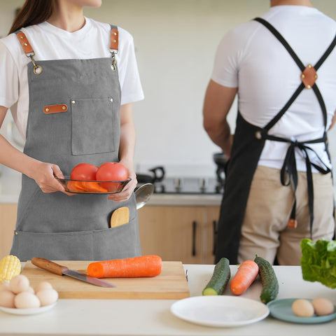 Aoomzoon gray apron with gadget pockets ideal for BBQ and cooking tasks