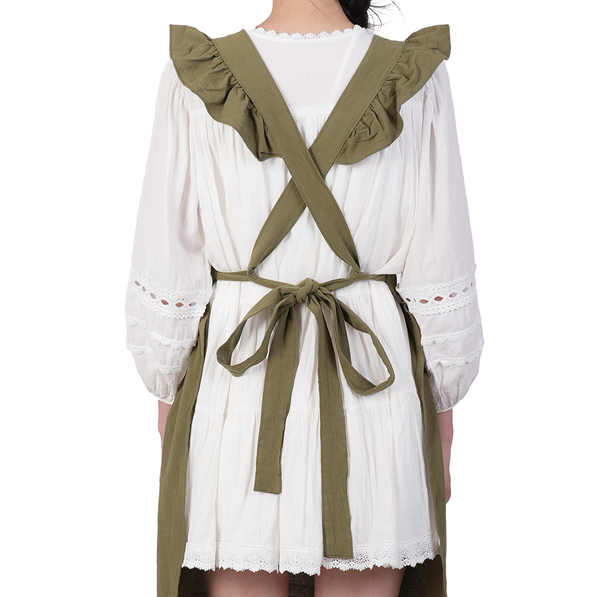 Aoomzoon lace-ruffle detail apron adds a decorative touch to cooking.