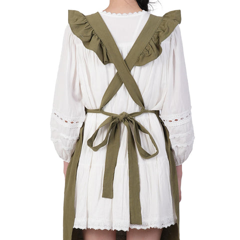 Aoomzoon lace-ruffle detail apron adds a decorative touch to cooking.