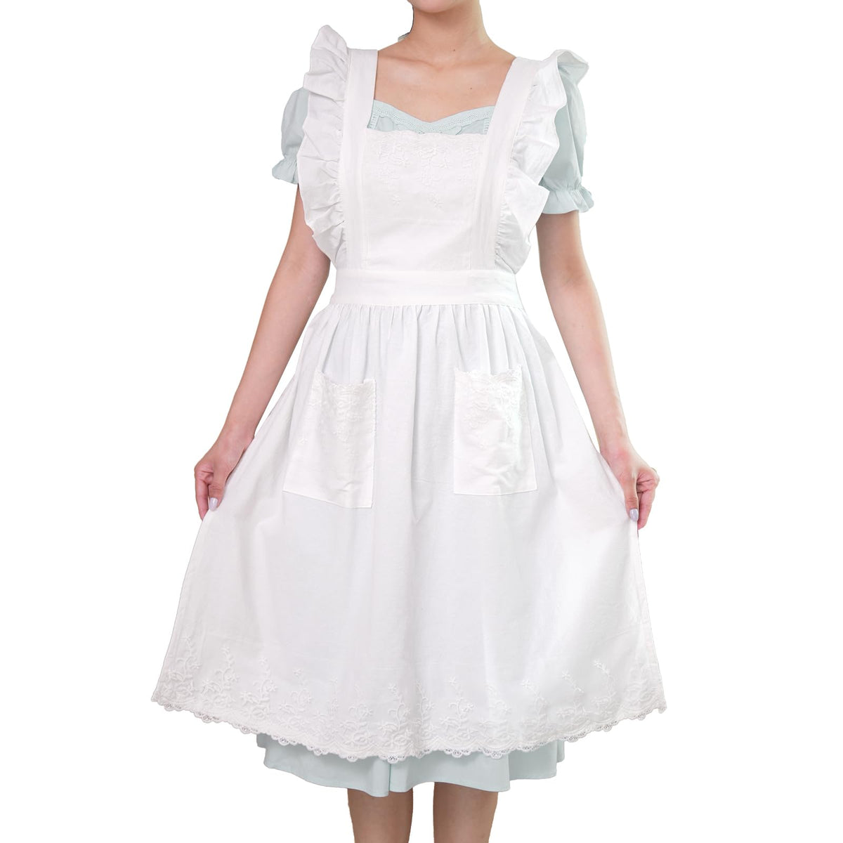 Aoomzoon vintage apron white front view for everyday cooking and light cleaning.