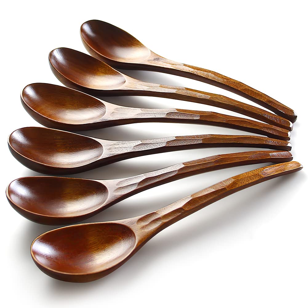 AOOSY wooden spoon with nanmu round head for comfortable ramen and soups.