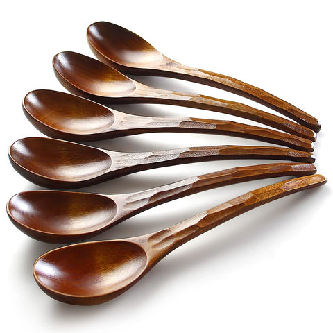 AOOSY wooden spoon with nanmu round head for comfortable ramen and soups.