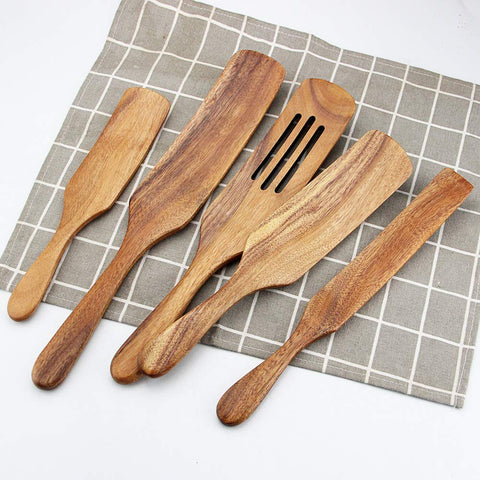 AOOSY wooden spurtle set flat spatula medium with smooth finish