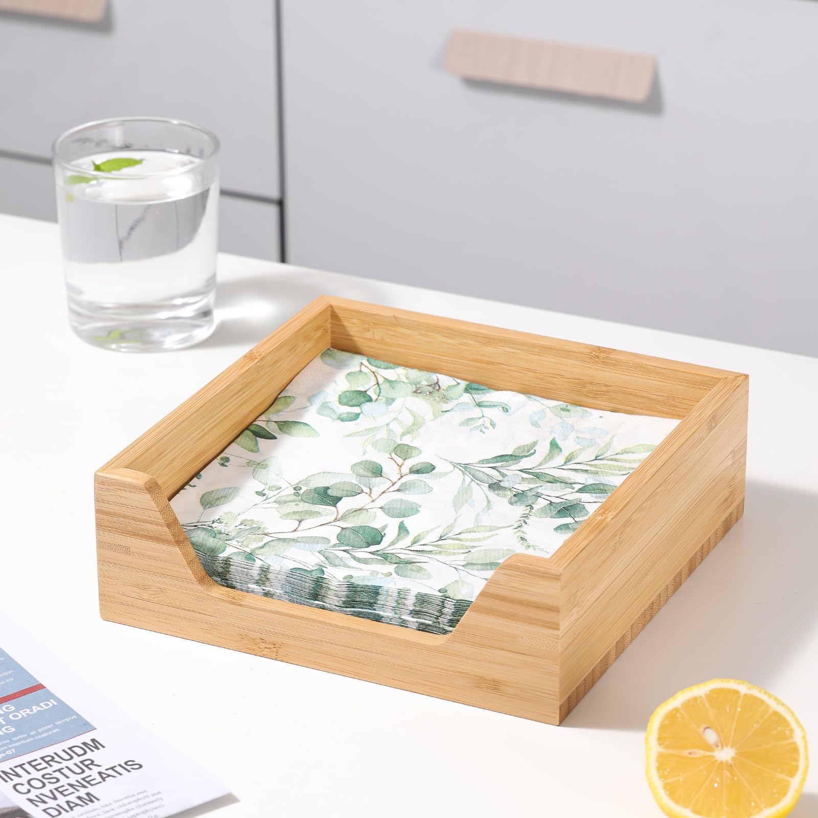 Aoravvik bamboo napkin holder on dining table adds modern rustic decor