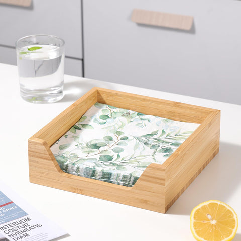 Aoravvik bamboo napkin holder on dining table adds modern rustic decor