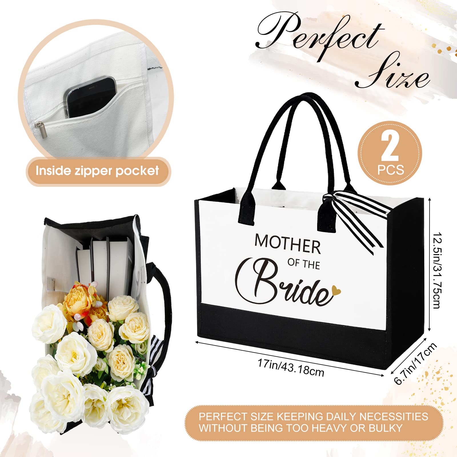 Aoriher mother of groom tote bag, sturdy 12 oz canvas for long-term use.