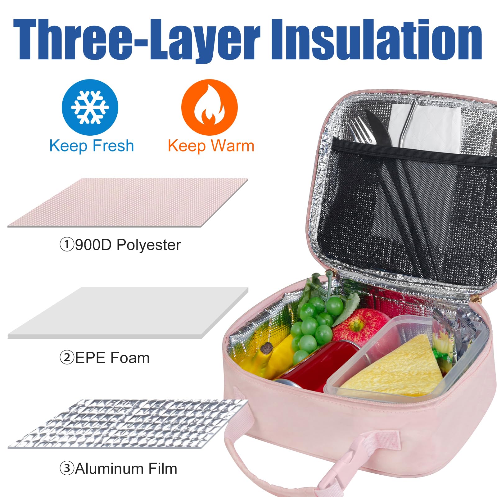 Aosbos lunch bag with three-layer insulation keeps meals at ideal temperatures