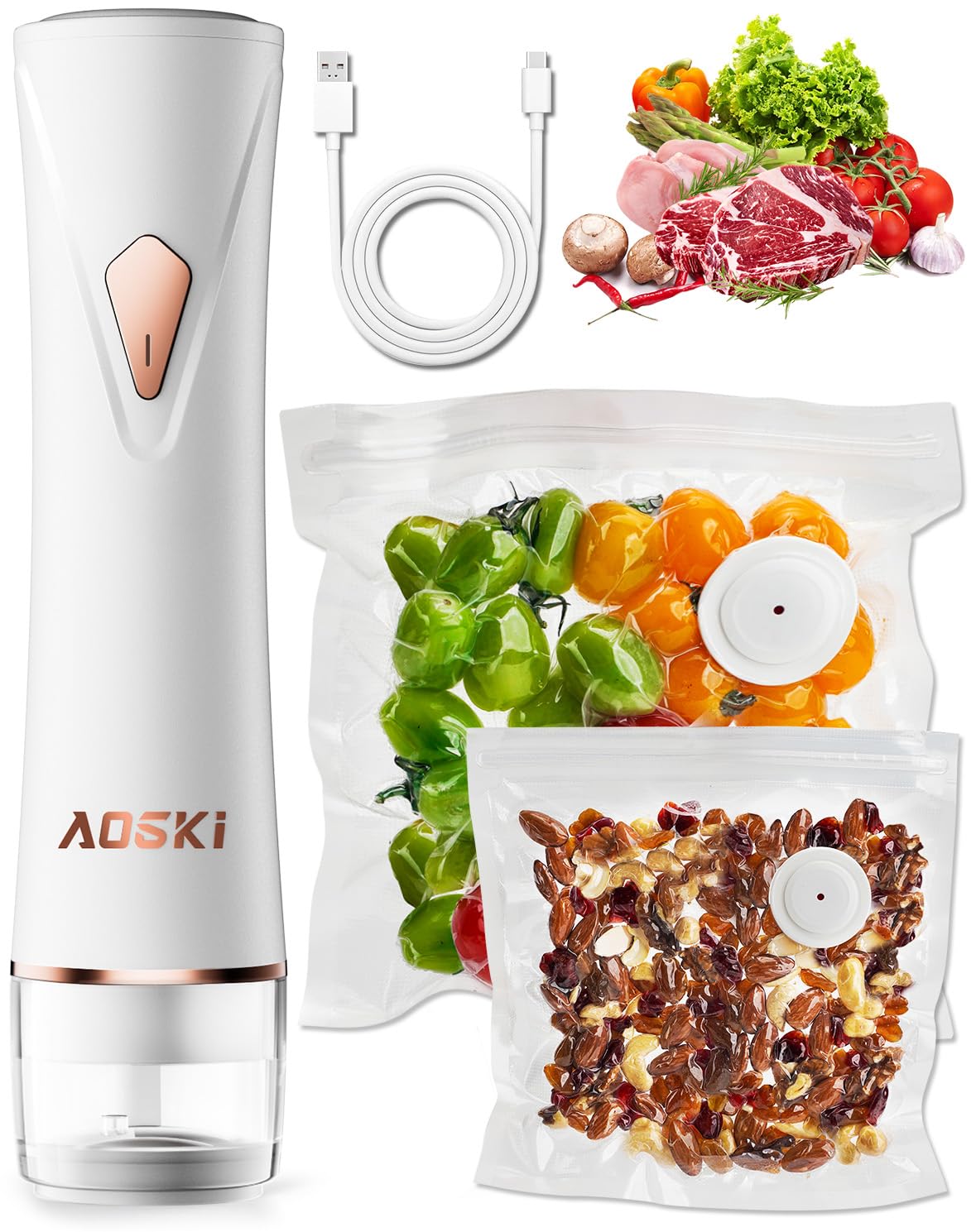 AOSKI compact vacuum sealer seals a bag for extended freshness.