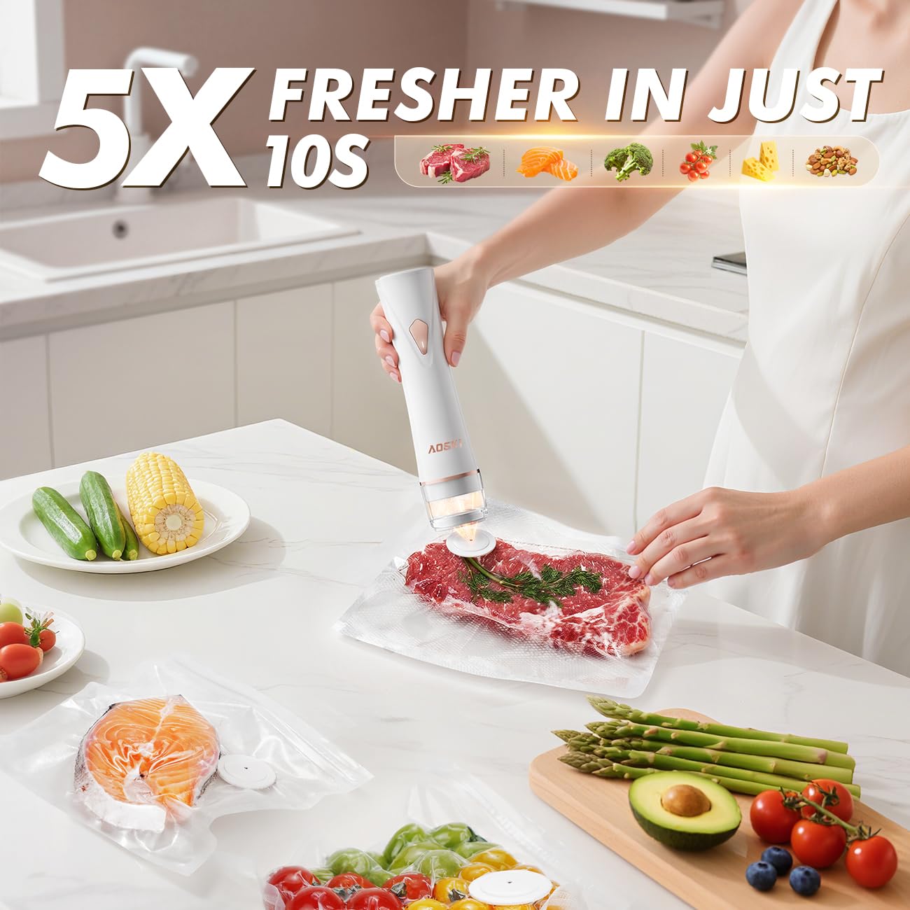Hands hold the portable AOSKI sealer for quick sealing.