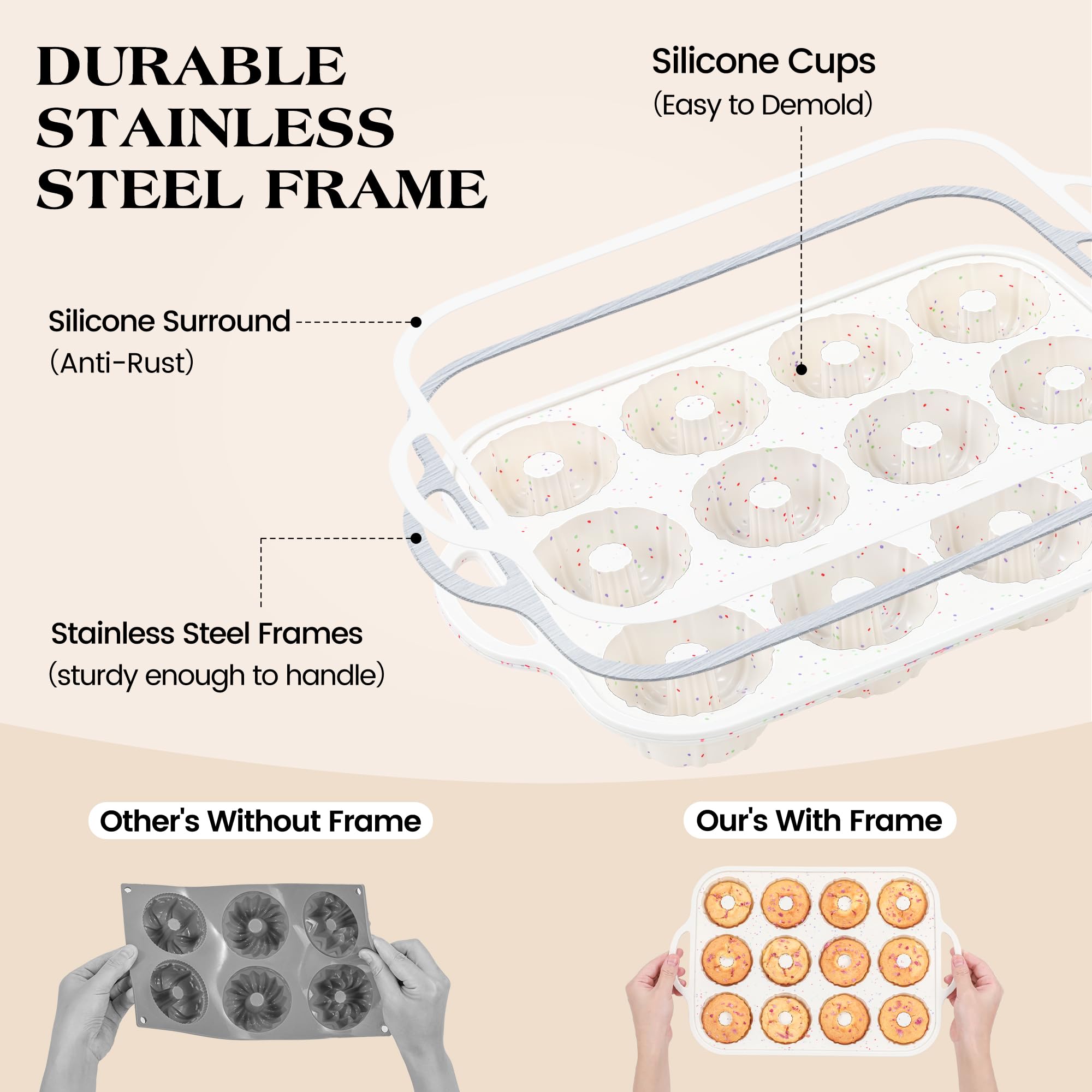 Deep 1.5-inch cavities on the AOTASO mini pan for taller cakes with fluted edges.