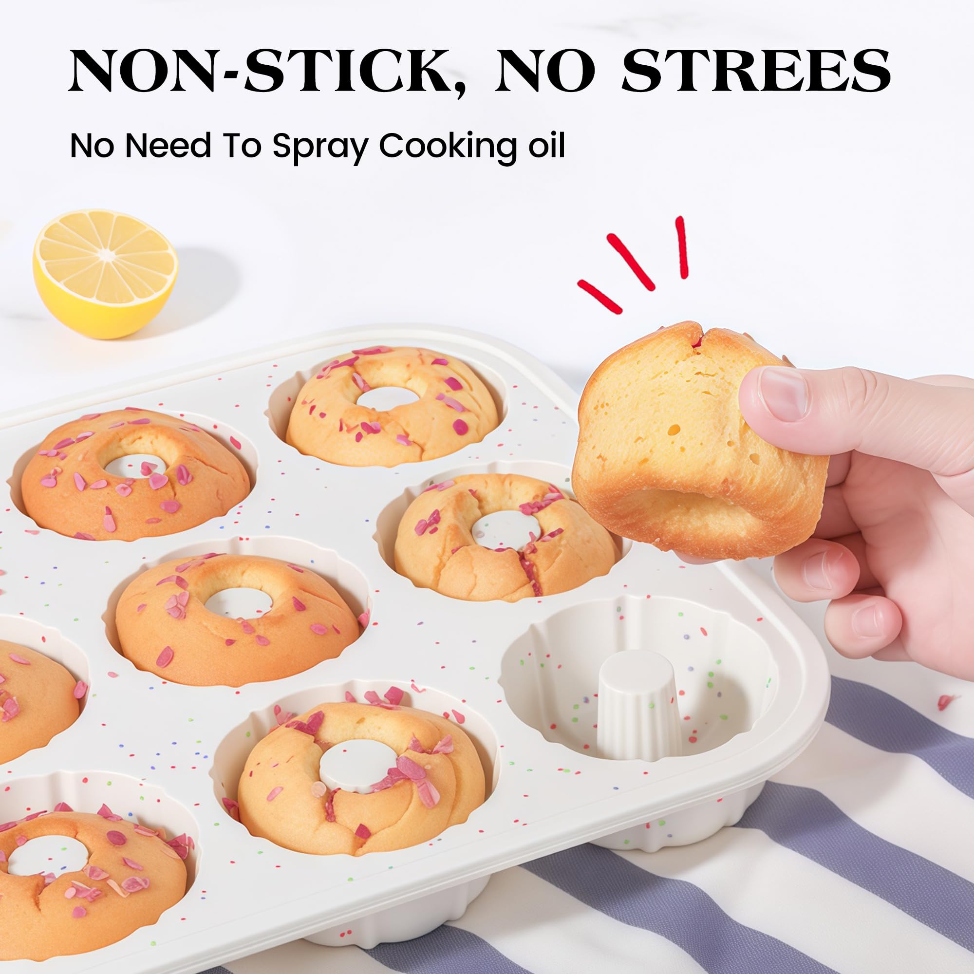 Non-stick release on AOTASO mini pan helps demold intricate fluted cakes easily.