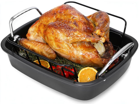 AOTASO nonstick roasting pan with rack showing large 17x13 inch surface for large roasts
