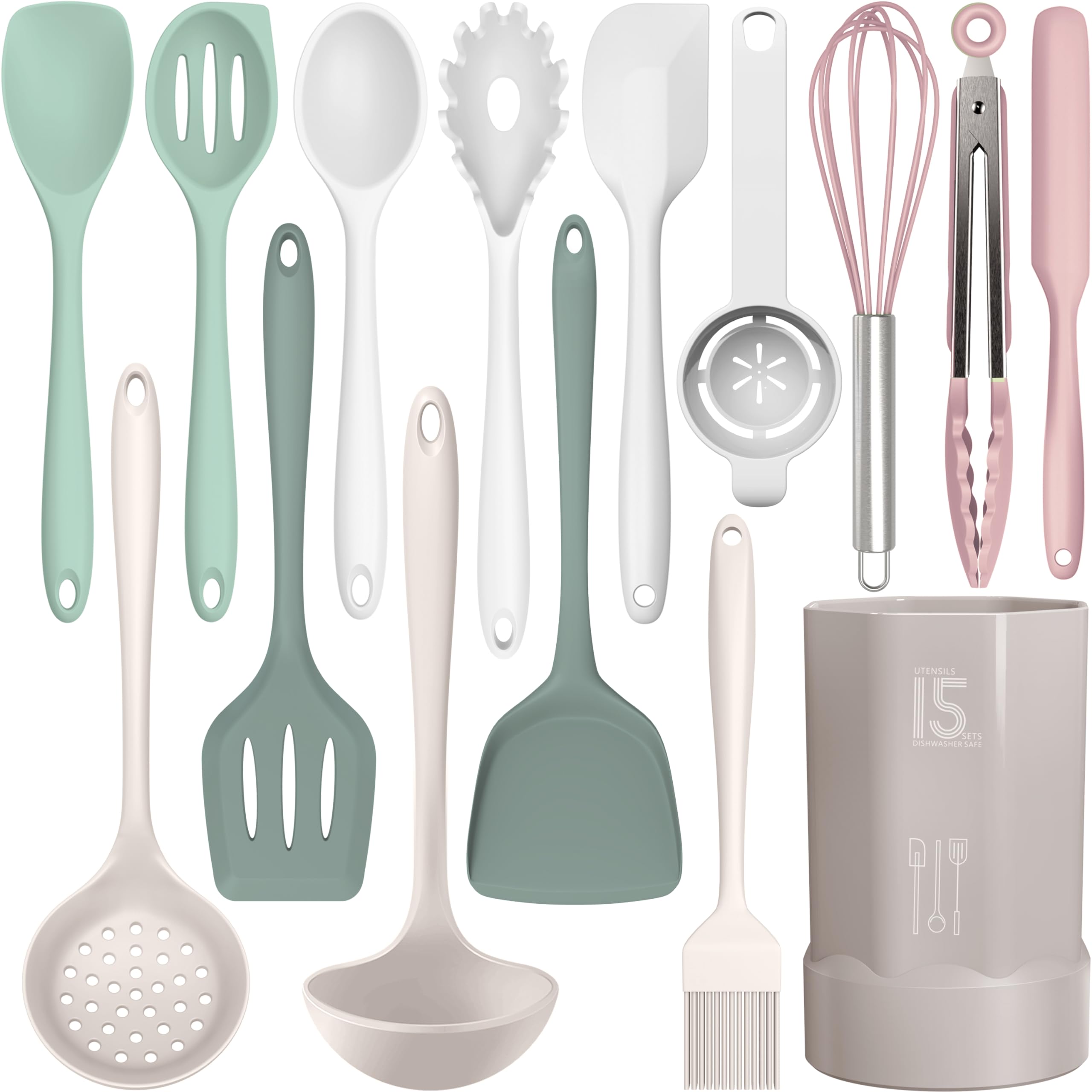 AOTHOD silicone utensils set collection on countertop, versatile for daily cooking.