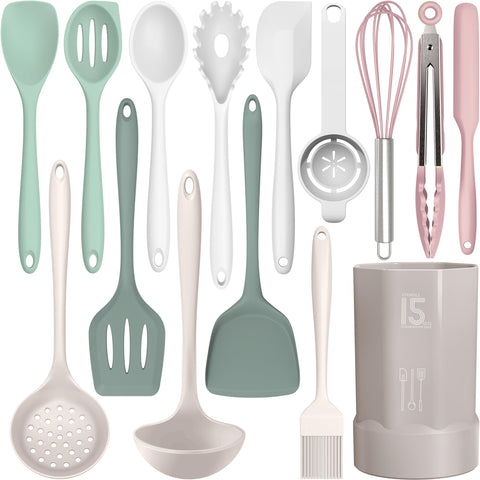 AOTHOD silicone utensils set collection on countertop, versatile for daily cooking.
