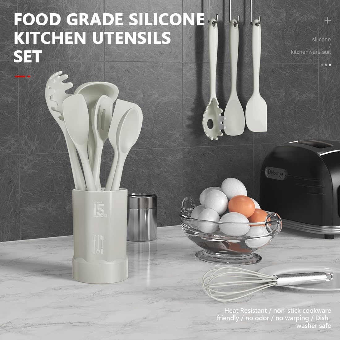 AOTHOD silicone slotted spoon ready to drain liquids with ease