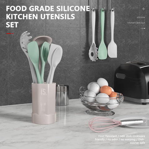 AOTHOD silicone spatula in use for mixing batter without scratching nonstick pans.