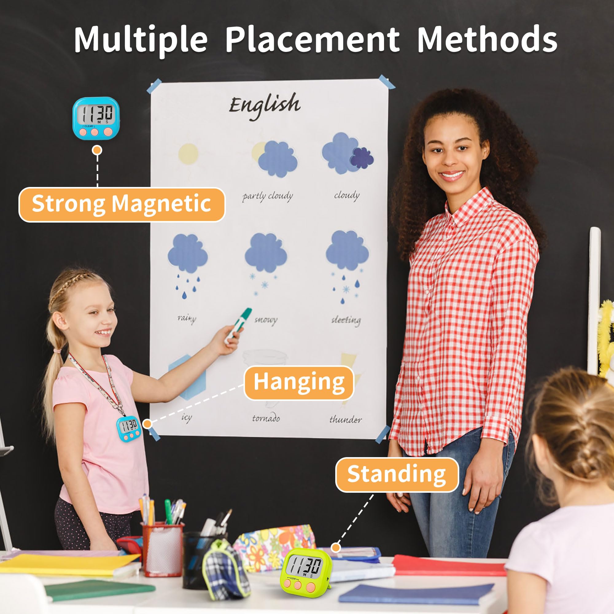 AOUCE classroom timer with retractable stand and hanging hook