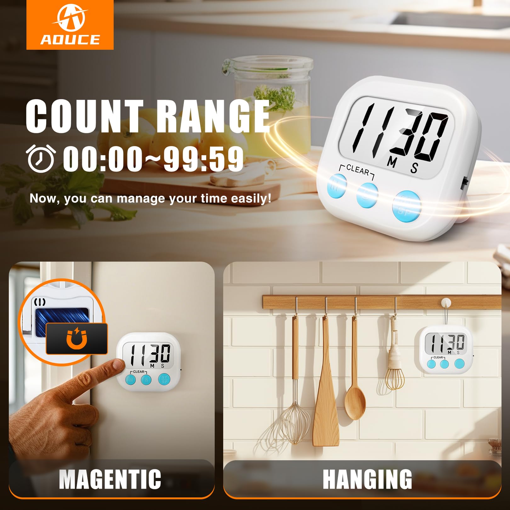 AOUCE timer with large digital display for clear visibility