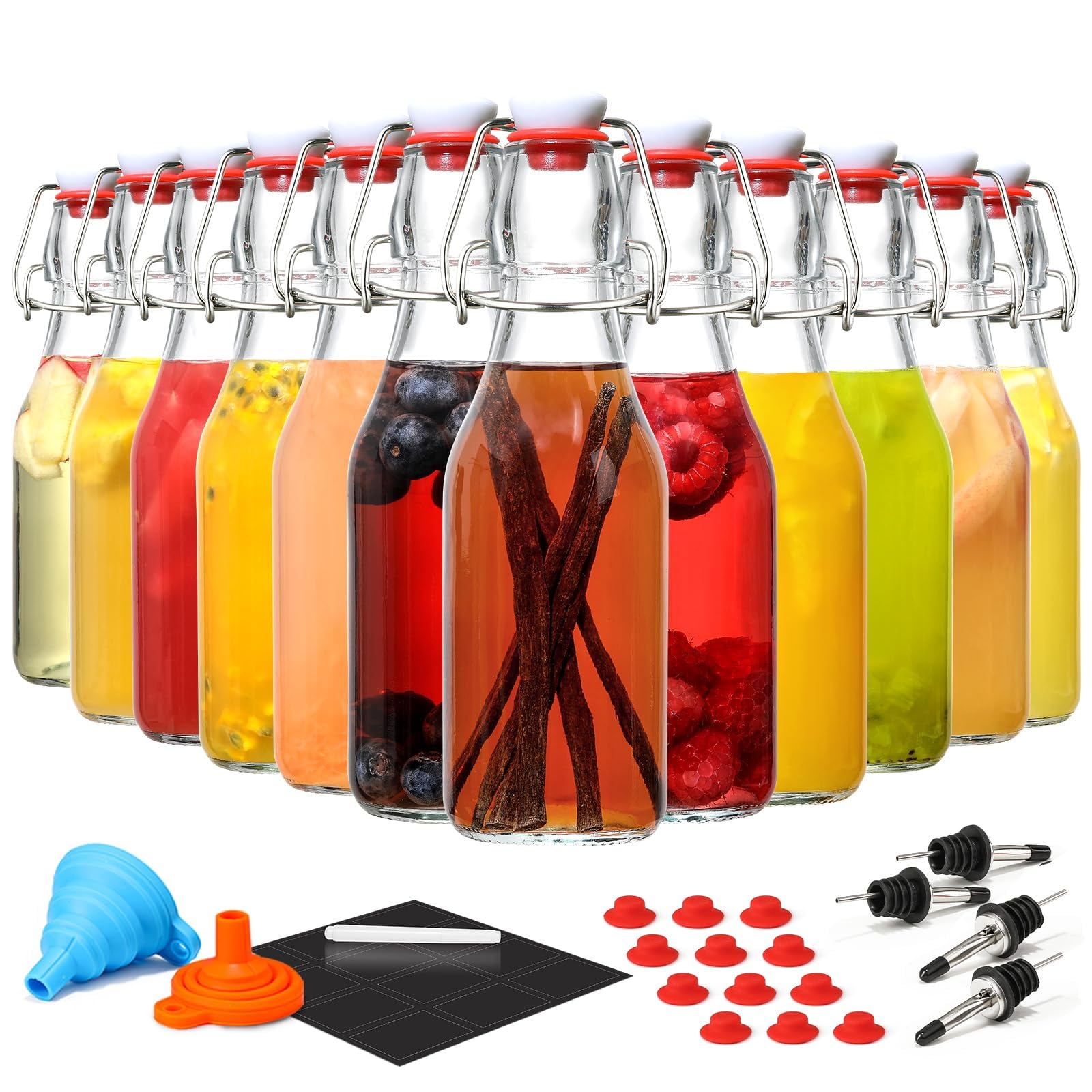 AOZITA 12-pack swing-top glass bottles with airtight lids for fermentation.