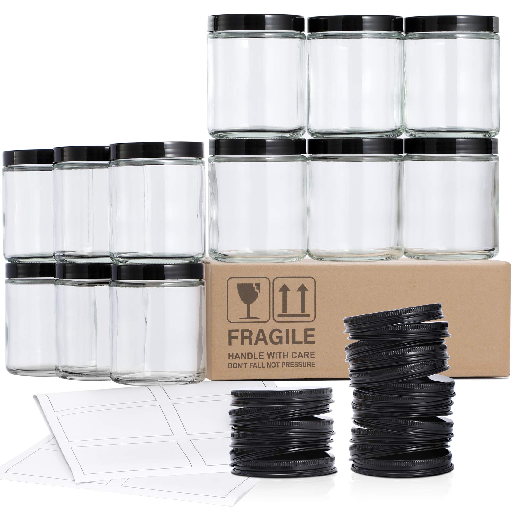 AOZITA 12-pack 8oz clear glass jar for storage and DIY projects.
