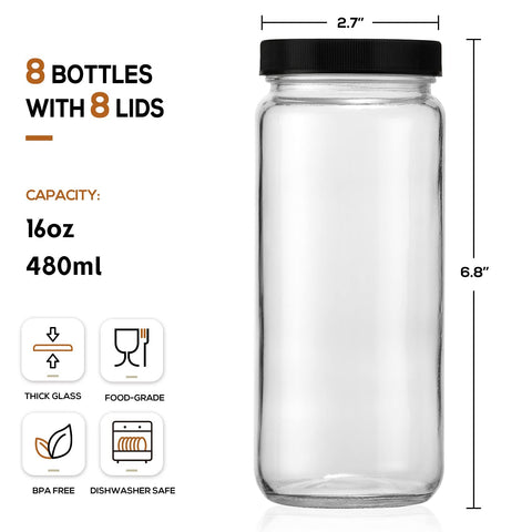 AOZITA 16oz wide-mouth bottles with straws for fresh beverages