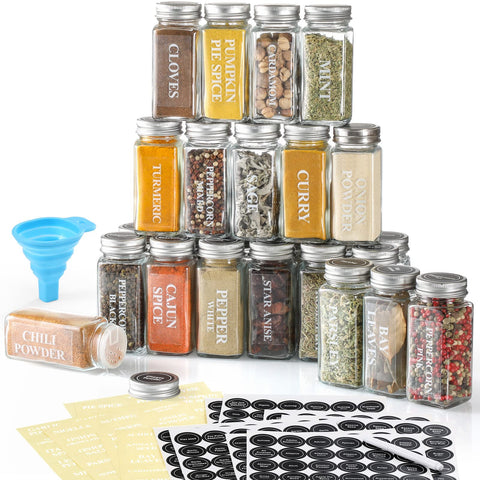 AOZITA 24-pcs glass spice jars set with labels for organized kitchen storage