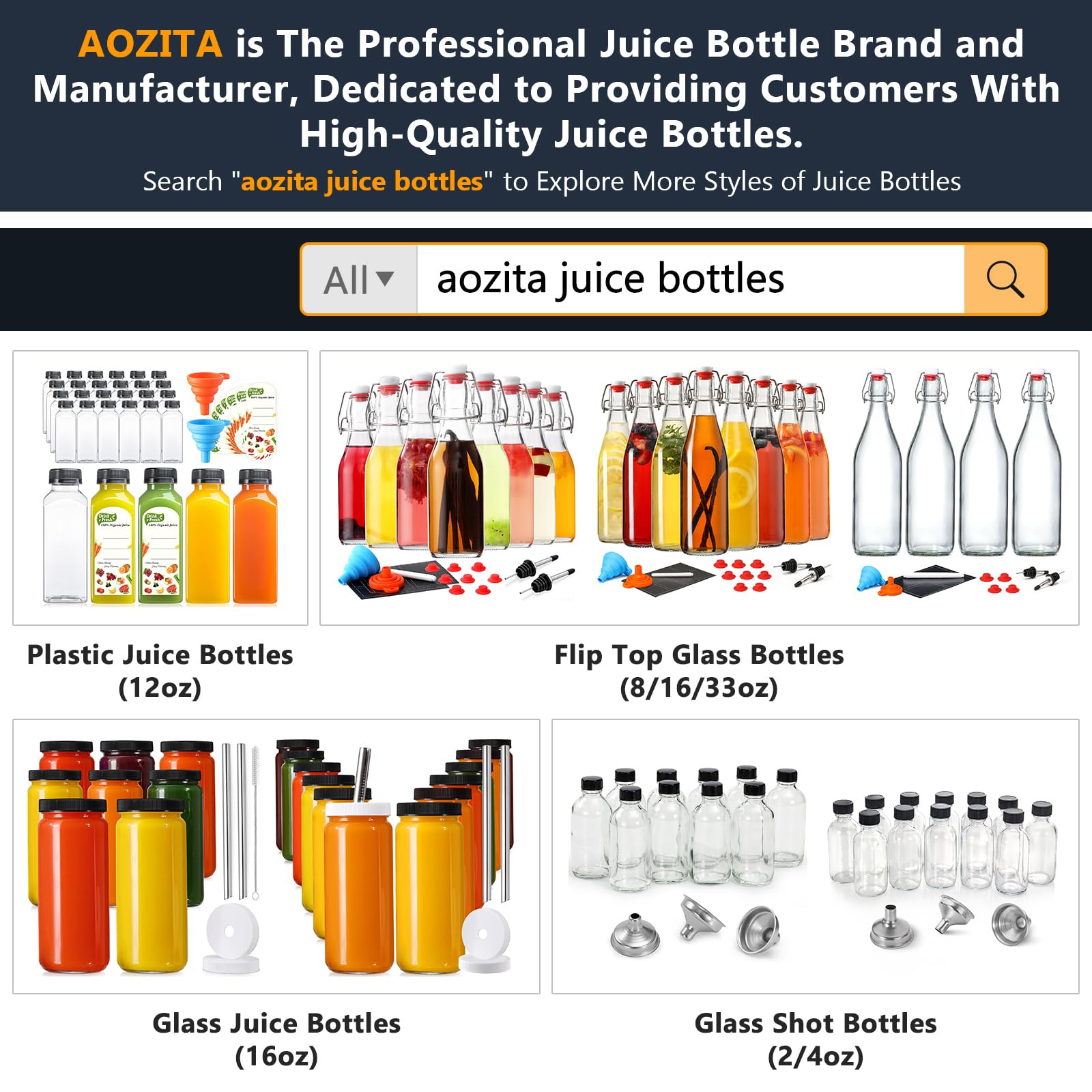 AOZITA 24pack bottle body clear view highlights BPA-free PET material.
